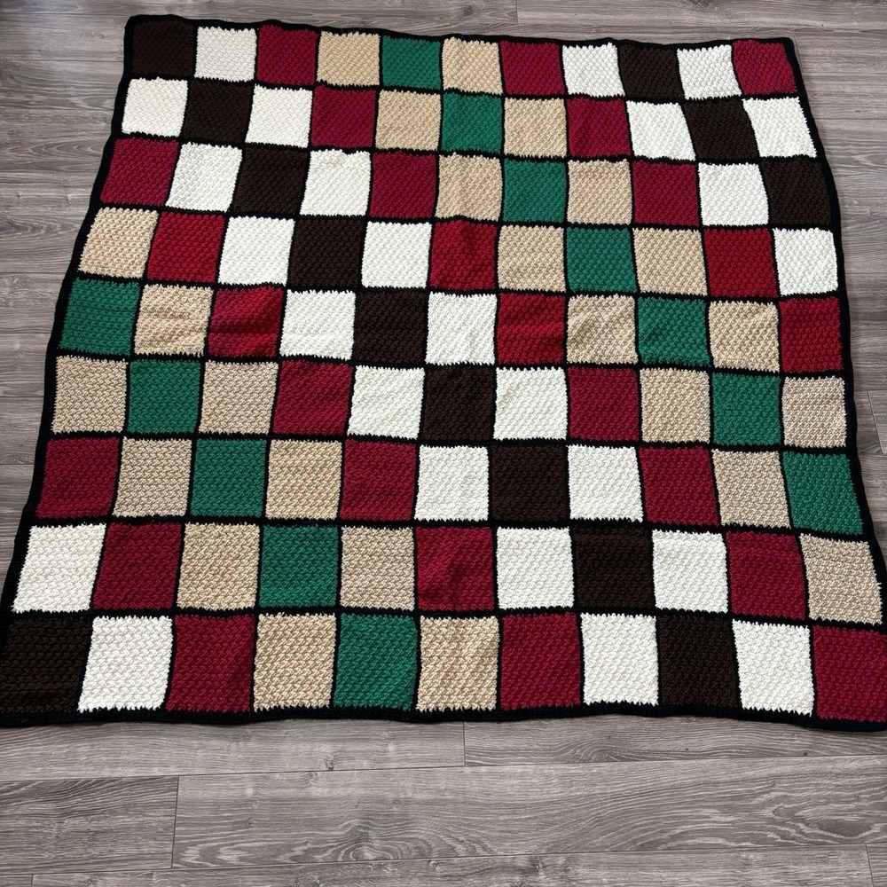 VTG Handmade Crochet Throw Blanket Afghan 56x56 Multicolor Granny Square Boho